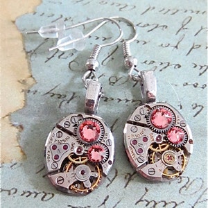 Drop earrings Steampunk ear gear - Light Rose - Steampunk Earrings - Repurposed art