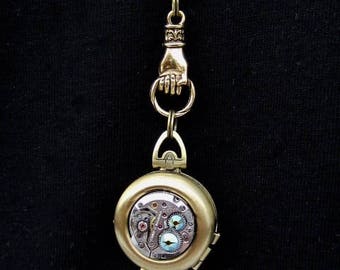 Steampunk locket necklace watch movement Swarovski Personalized Gift  Birthday women gift photo locket mothers day gift wife gift
