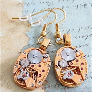 Gold Hamilton  - Steampunk Earrings - Watch Movements -  Repurposed art