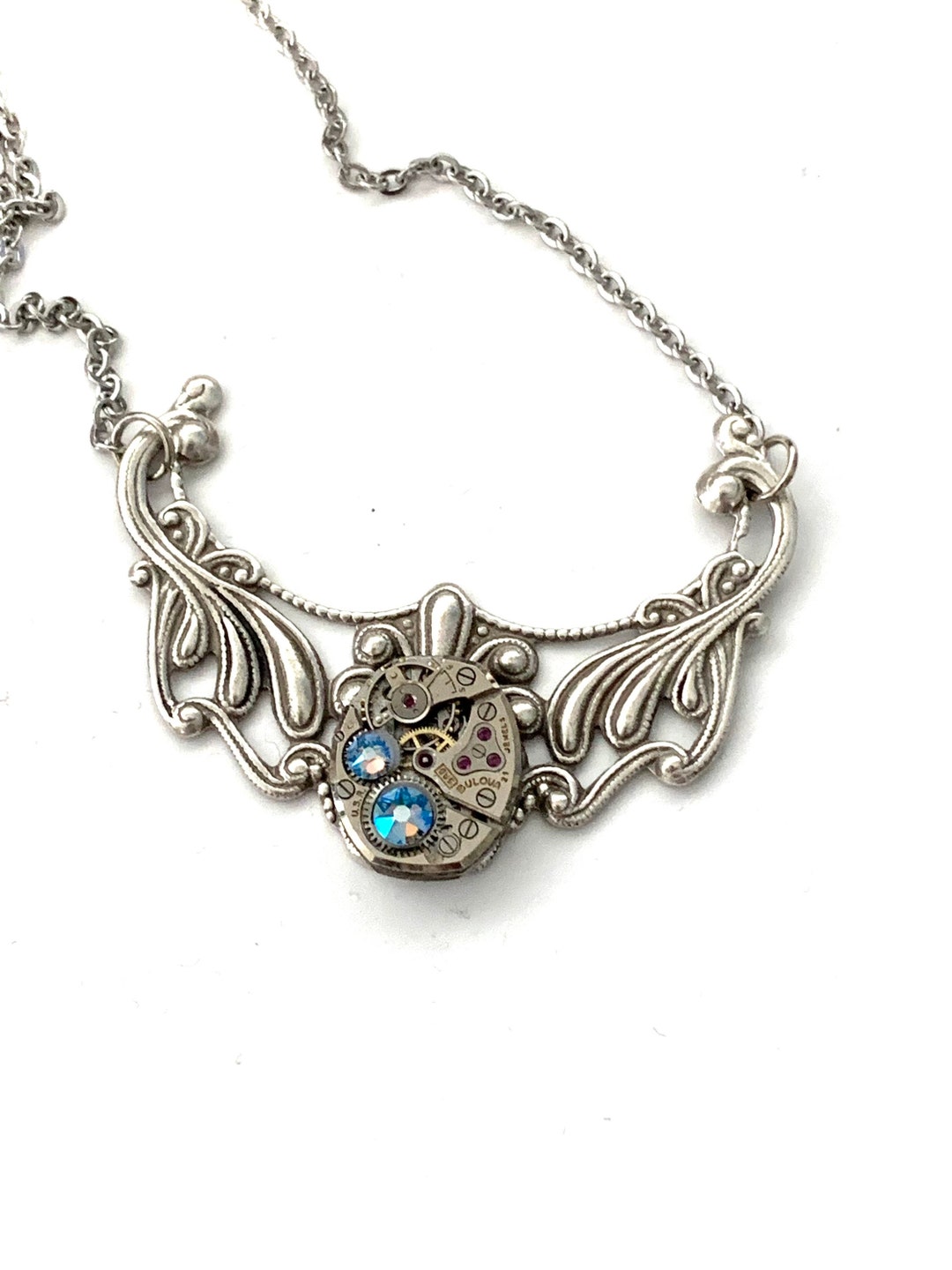 Art Nouveau Steampunk Silver Necklace Pendant Time Lock Steampunk
