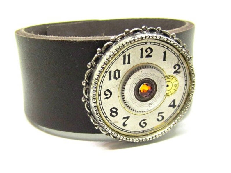 Recycled Steampunk Bracelet Cuff Leather Cuff Repurposed art -Upcycled