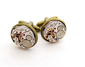 Waltham watch movement Cufflinks - Steampunk - Cufflinks - Cuff Links -Repurposed - Up cycled - gifts for him - groomsman gift