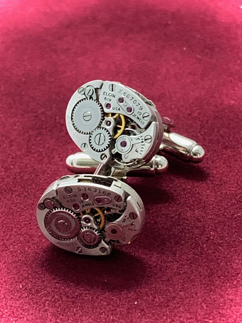 Elgin Steampunk Cufflinks Cuff Links repurposed up Etsy