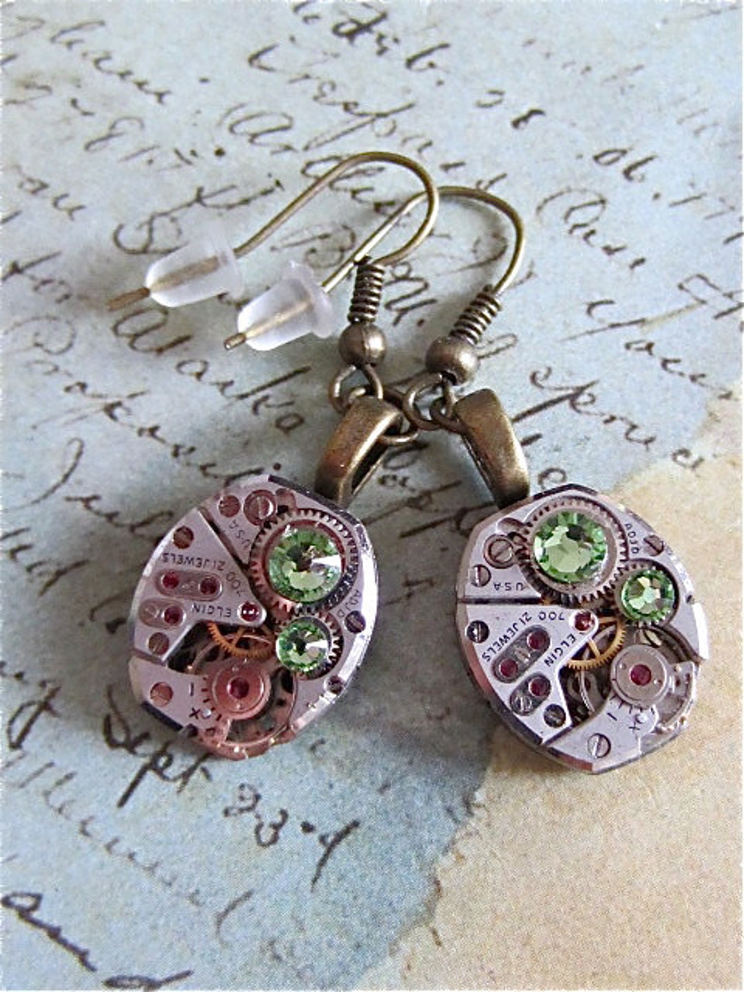 Steampunk Ear Gear - Peridot - Steampunk Earrings - Repurposed Art - Etsy