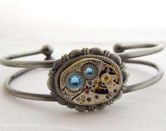 Steampunk Bracelet - In the Works - Steampunk watch parts cuff - bracelet - Repurposed art made by Steampunkjunq - steampunk jewelry