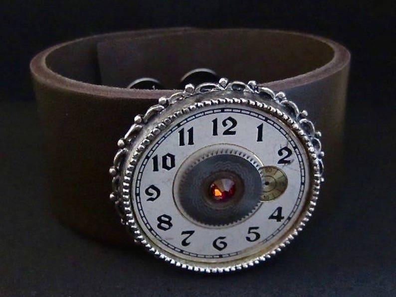 Recycled Steampunk Bracelet Cuff Leather Cuff Repurposed art -Upcycled