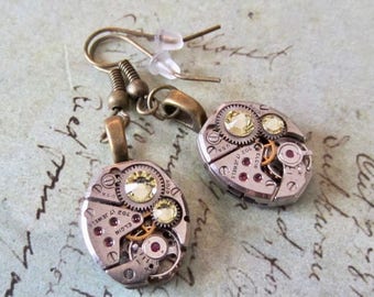 Citrine  - Steampunk Earrings - Repurposed art