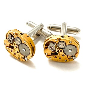 Genuine Gold Hamilton movement Steampunk Cufflinks - Matching Vintage Silver Luxury Pinstriped Movement Cufflinks for him Men Wedding Gift