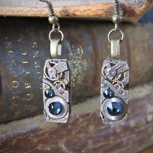 Steampunk - Deep blue  - Steampunk Earrings - Repurposed art