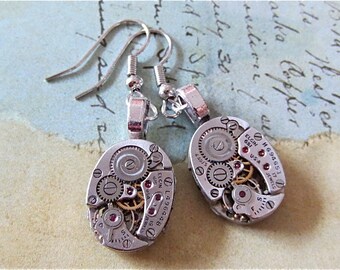 Steampunk watch earrings - Almost Time  - Steampunk Earrings - Repurposed art