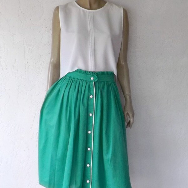 Vintage Skirt, 70's Green Pleated Skirt