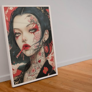 Anime Tattoo Girl Wandkunst - Japanischer Manga-Stil Tattoo-Wandkunst | Fierce Mädchen Poster