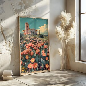 Vintage Pastell Kaktus Feigenkaktus | Retro Wüstenpflanze Collage | AZ TX Reise Poster | Mid-Century Modern Decor Kunstwerk - 70er Jahre