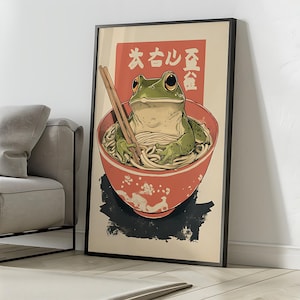 Frog in Red Ramen Bowl | Aesthetic Kitchen Wall Art | Trending Foodie Decor Gift | Whimsical Frog Print Perfect for Noodle Fans