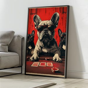 Stampa da poker con bulldog francese in stile vintage / Carte da gioco retrò con bulldog francesi / Arte antica con cani per gli amanti dei bulldog e idea regalo unica per la casa!
