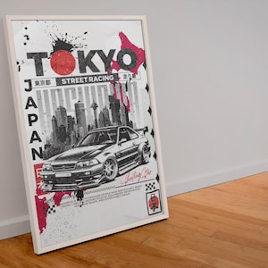 Anime Tokyo Racing Car Poster – Vibrant Japan-Inspired High-Speed Wall Art | Manga Style |  Tokyo | Japan
