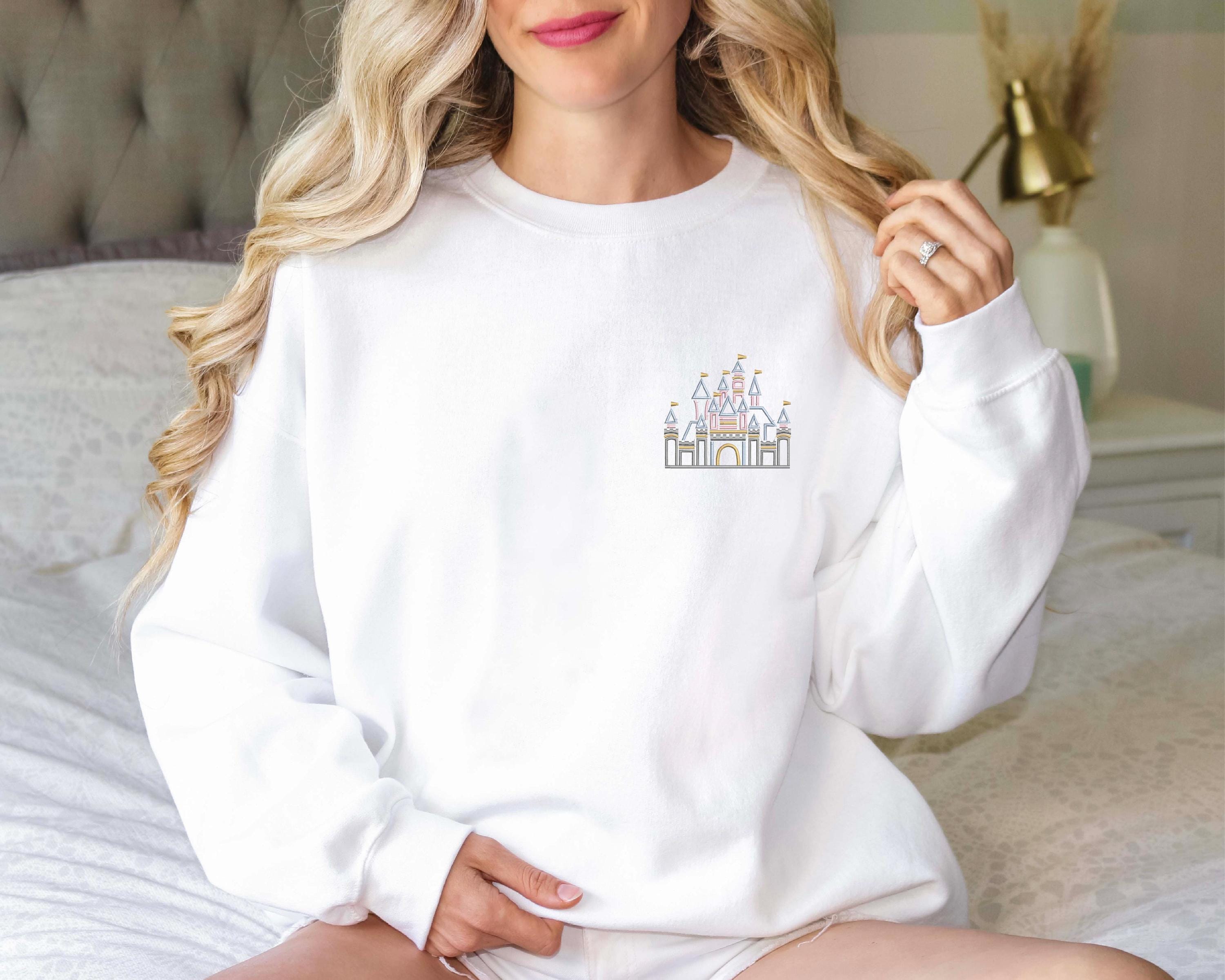 Walt Disney Castle Embroidered Sweatshirt, Magic Kingdom Crewneck, Family Matching Castle Shirt, Cozy Disney Park Outfit, Women's Disney Tee