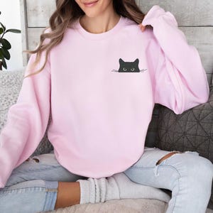 EMBROIDERED Black Cat Face Sweatshirt, Custom Pet Portrait Crewneck, Cat Lover Gift, Personalized Pet Sweatshirt, Dog Mom & Cat Mom Hoodie