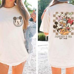 Vintage Mickey Checkered Shirt, Mickey And Friends Two Sided Comfort Colors Shirt, Disney Vacation T-shirt, Disney World Family Matching Tee