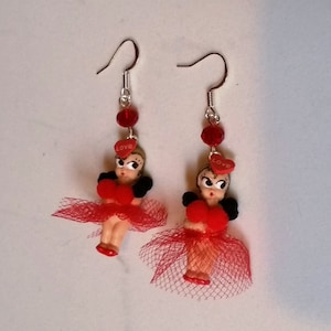 1-7/8&quot; Miniature Kewpie Inspired Retro LOVE Cutie Earrings - Handmade by Daun Thompson