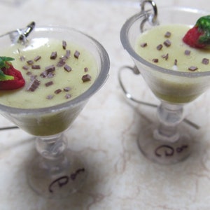 1" Miniature GrassHopper Earrings w/ Tiny Strawberry and Chocolate Shavings Garnish