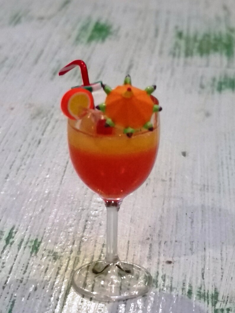 1-38 Tropical Hurricane Tequila Sunrise Earrings with Tiny Cocktail Umbrella Orchid Flower and Marachino Cherry Garnish