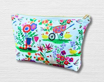 Country Garden Whimsy Makeup Bag - Luxe Organizer and Cosmetics Pouch Travel Bag