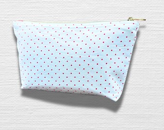 Red and White Polka Dot Makeup Bag with Zipper and Cotton Lining