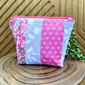 Handmade Lavender & Pink Floral Makeup Bag: Boho Travel Cosmetic Pouch