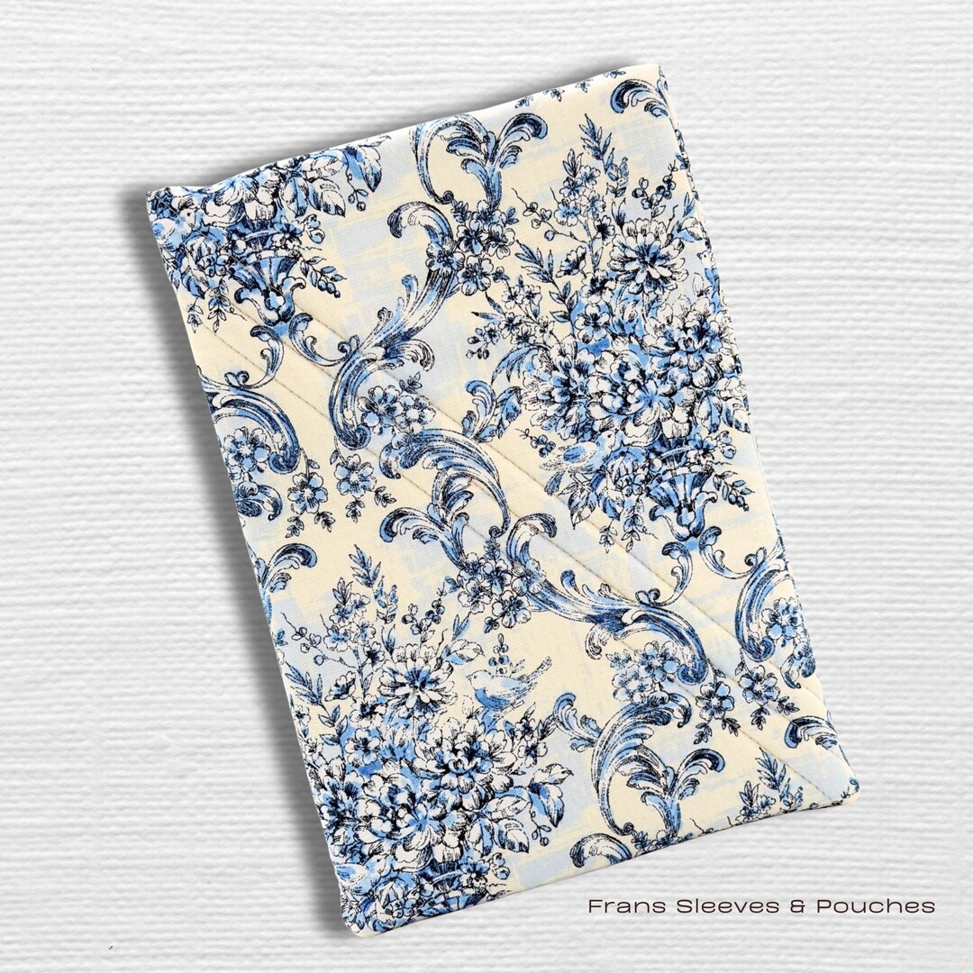 Vintage Blue Floral Kindle Sleeve Foam Padded E Reader Case Slim Fabric ...