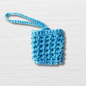 Blue Crocheted Earbud Case Soft Yarn Wireless Airpods Holder with Long Loop Closure