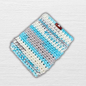 Blue White Gray Crocheted Kindle Sleeve with Wood Toggle Button Closure Paperwhite Case Cover