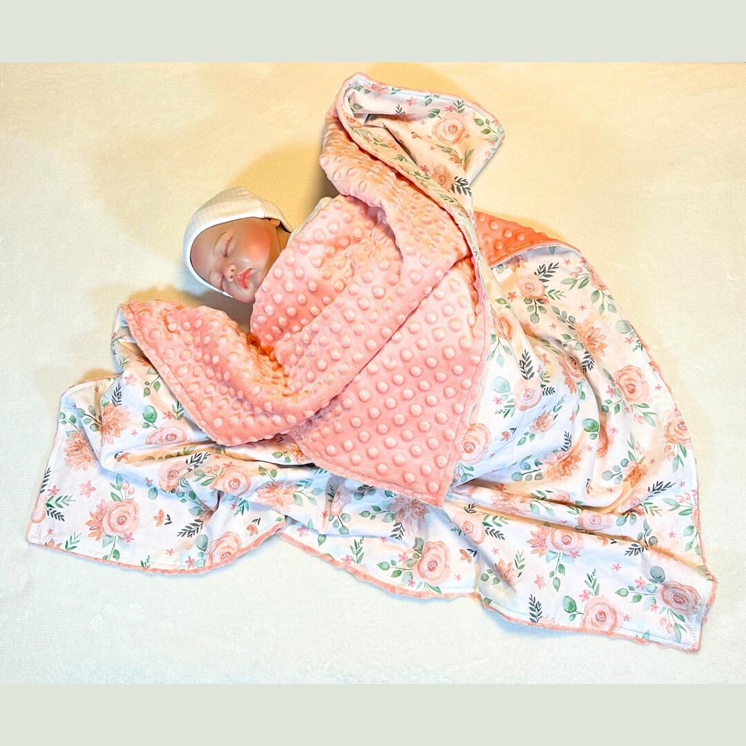 Sugar + Maple Large Stretchy Blanket - Peach Peony Blooms