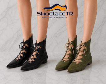 Medieval Elf Shoes: Black and Green Faux Leather Fantasy Costume Shoes