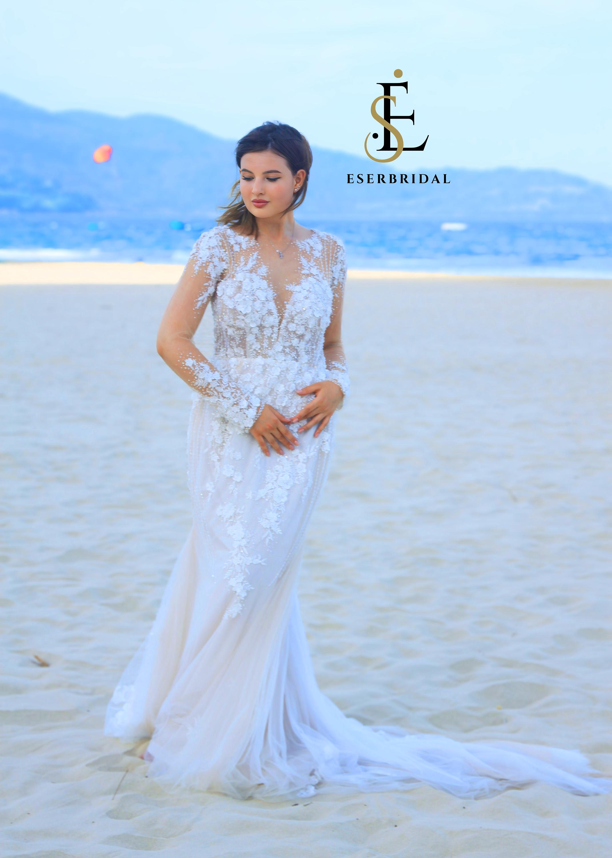 Handmade White 3D Floral Rose Mermaid Wedding Gown Formal Evening Dress main image 1
