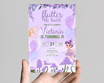 Editable Fairy Invitation Fairy Princess Invitation Template Fairy  Balloon Party Girls 2nd 3rd 4th 5th 6th 7th Purple Birthday Invitation