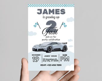 Invitación de cumpleaños rápida y editable electrónicamente DOS Invitación de cumpleaños rápida y editable Coche de carreras 2do cumpleaños Invitación de cumpleaños rápida y editable Coche de carreras vintage Dos PDF