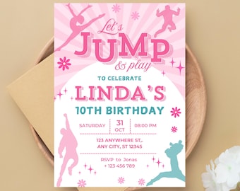 Invitación de salto editable Invitación de cumpleaños de salto editable Fiesta en casa de trampolín Fiesta de saltos ¡Vamos a saltar, chica! Invitación de salto editable e imprimible