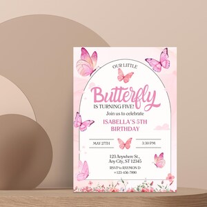 Lilac Pink Butterfly Birthday Invitation Girl Birthday Party Invites Printable EDITABLE Purple Floral Template Butterfly Birthday Invitation