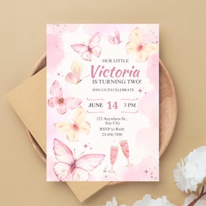 EDITABLE Butterfly Birthday Invitation Template Pink Butterfly Kisses Invite Girl First Birthday Butterfly Party Butterfly Birthday Invite