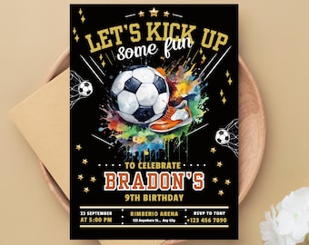 Invitación de cumpleaños de fútbol editable Invitación de fútbol Invitación de fiesta de cumpleaños de fútbol Invitación de cumpleaños de fútbol Invitación de cumpleaños de fútbol