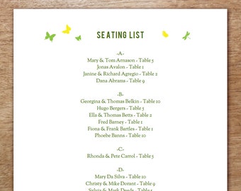 printable seating list wedding seating list template etsy