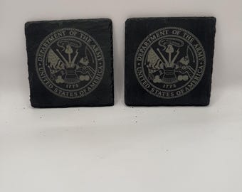 US Army Department Slate Coasters, Military Seal Design, Black, Set of 4