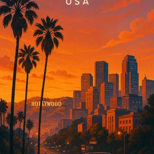 Poster formato A4 | Los Angeles,California USA| Stampa artistica su carta fotografica premium | Opzione con cornice
