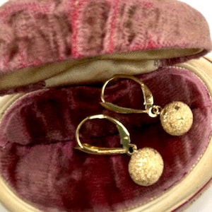 14K Yellow Gold Sparkle Starburst Lever Back Earrings Matte Gold Dangle Earrings Texture
