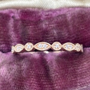 GORGEOUS 14K Rose Gold Diamond Ring | Milgrain Diamond Band | Vintage Style Stackable Wedding Ring | Natural Diamonds