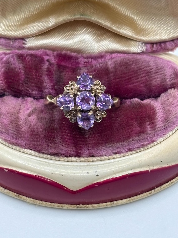Vintage 9K Gold Amethyst Heart Ring London 1959 Statement Ring UK Hallmarks Birthstone Ring