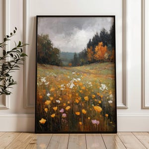 Vintage Autumn Country Landscape | Impressionist Style | Countryside Farmhouse Decor | Antique Farmhouse | Fall Landscape Art