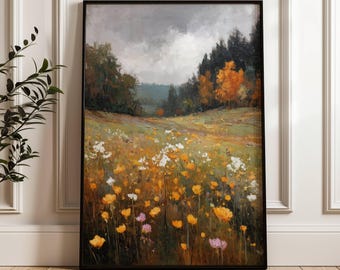 Vintage Autumn Country Landscape | Impressionist Style | Countryside Farmhouse Decor | Antique Farmhouse | Fall Landscape Art
