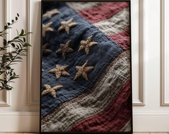 American Flag Print | Vintage Boy Room Art | Vintage Neutral Rustic Americana | Artisanal American Art